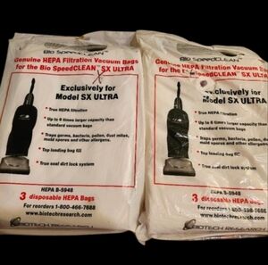 2Bio SpeedCLEAN Model SX ULTRA HEPA Filtration Vacuum Bags B-5948 3 Pack Genuine